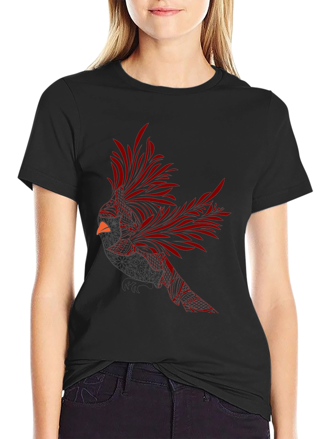 Cardinal Bird Graphic Tee - Stylish Mens Black T-Shirt
