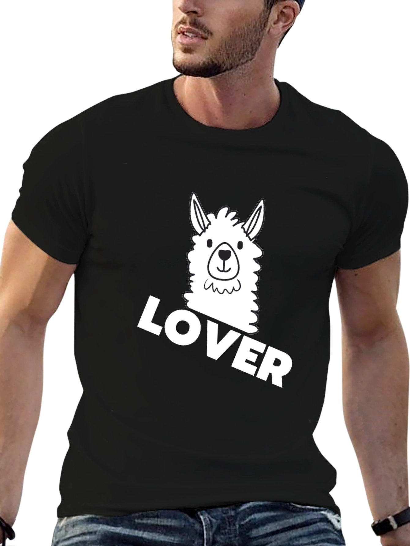Llama Lover Graphic Tee - Black Cotton T-Shirt