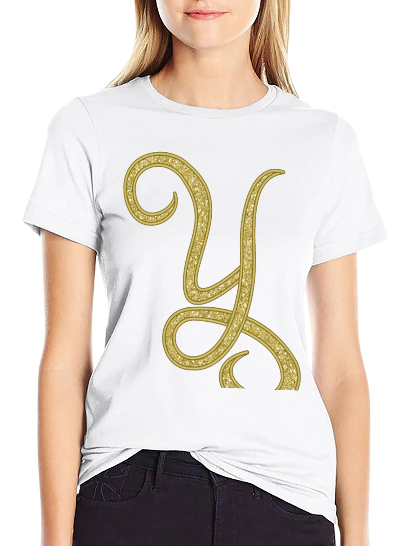 Gold Letter Y Black T-Shirt