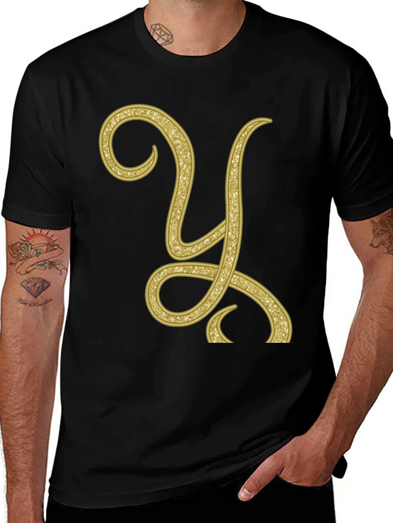 Gold Letter Y Black T-Shirt