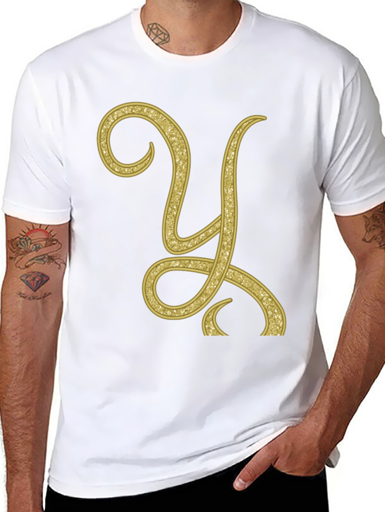 Gold Letter Y Black T-Shirt