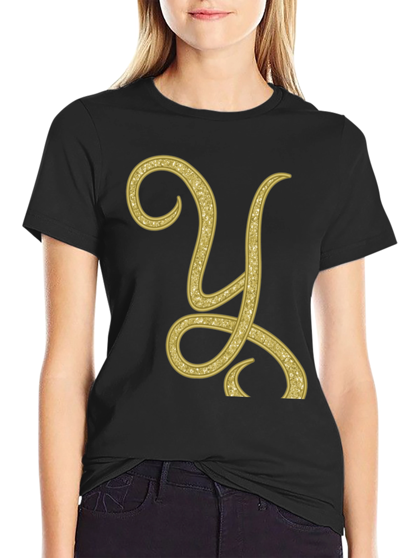 Gold Letter Y Black T-Shirt