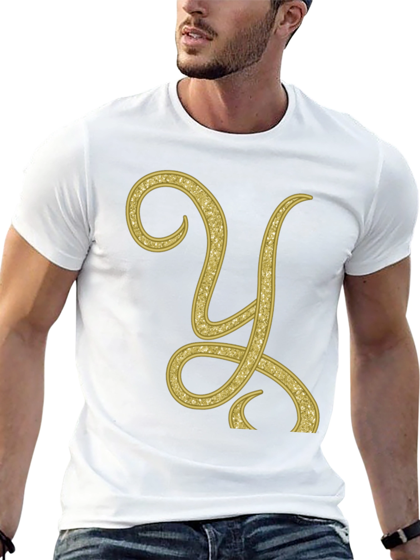 Gold Letter Y Black T-Shirt