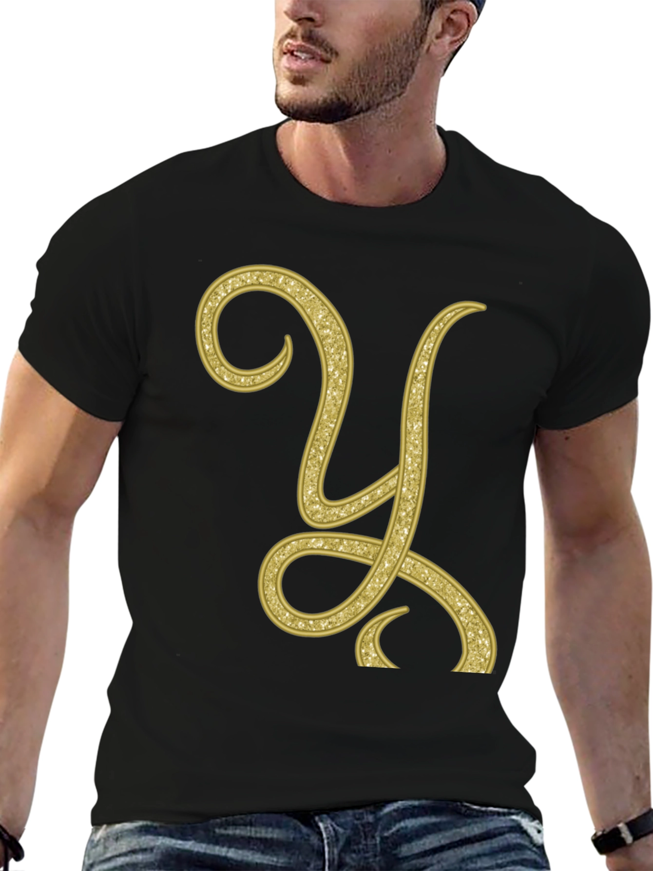 Gold Letter Y Black T-Shirt