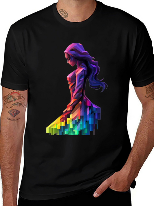 Abstract Geometric Woman Print Black T-Shirt