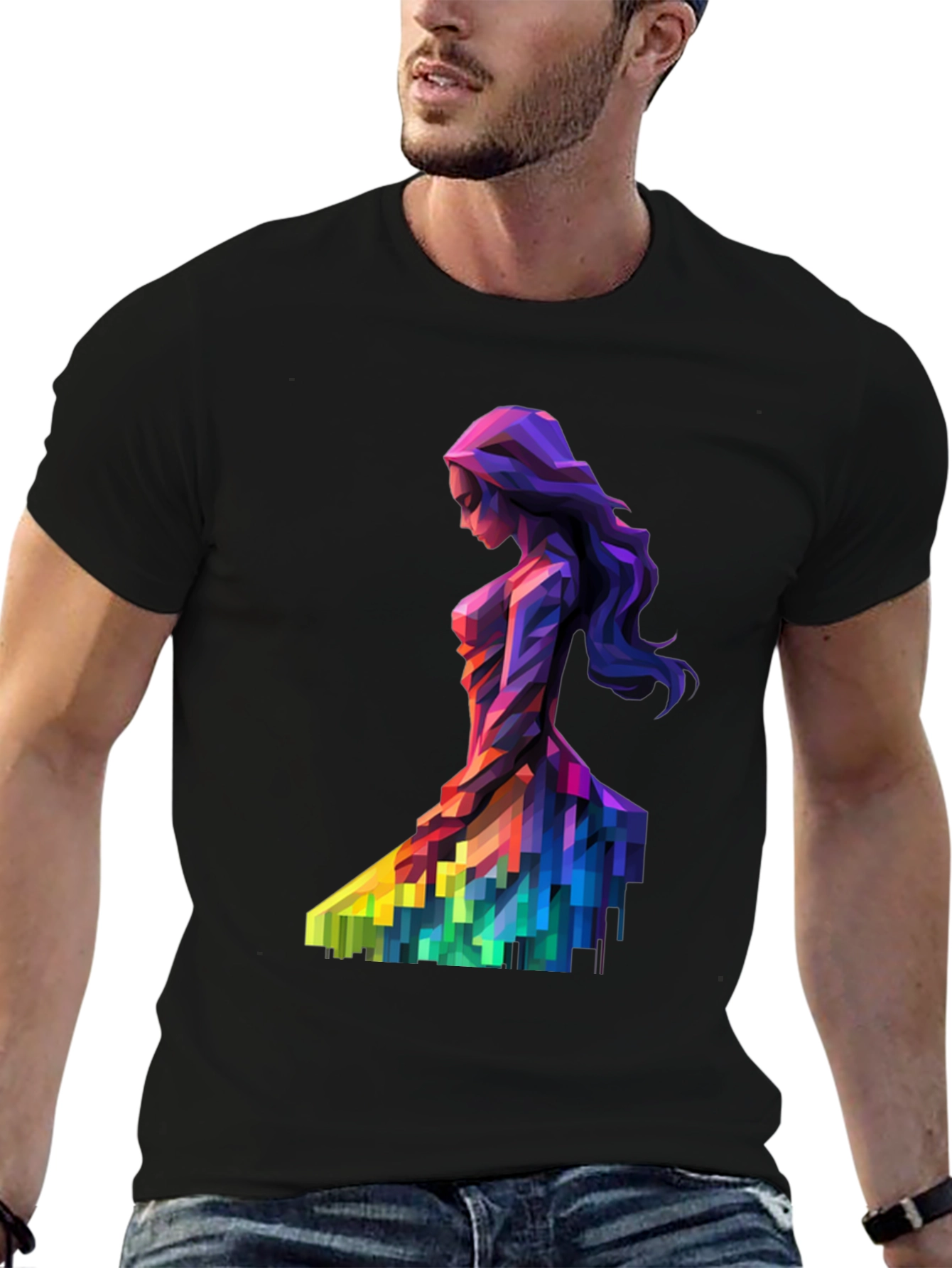 Abstract Geometric Woman Print Black T-Shirt
