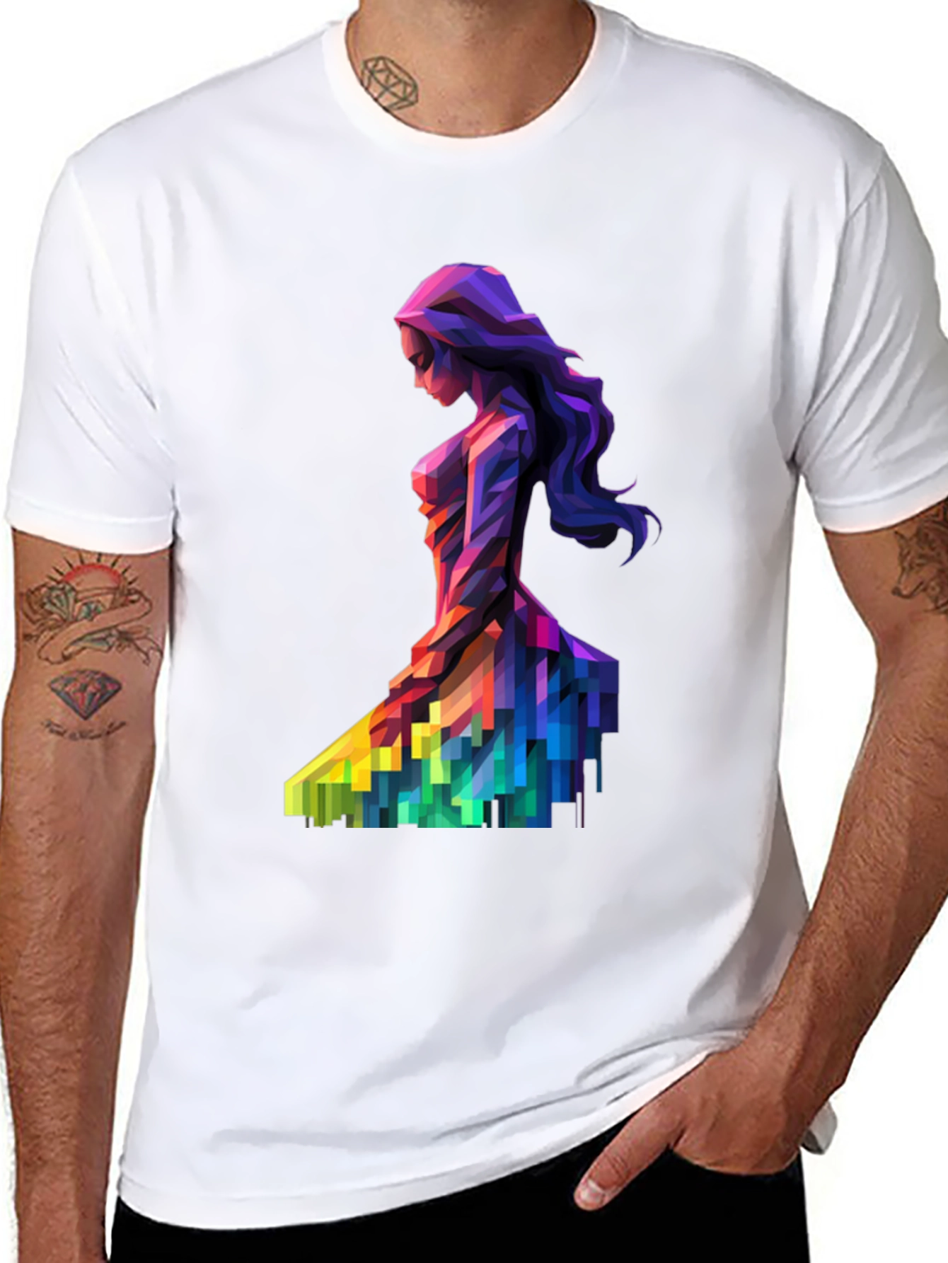 Abstract Geometric Woman Print Black T-Shirt
