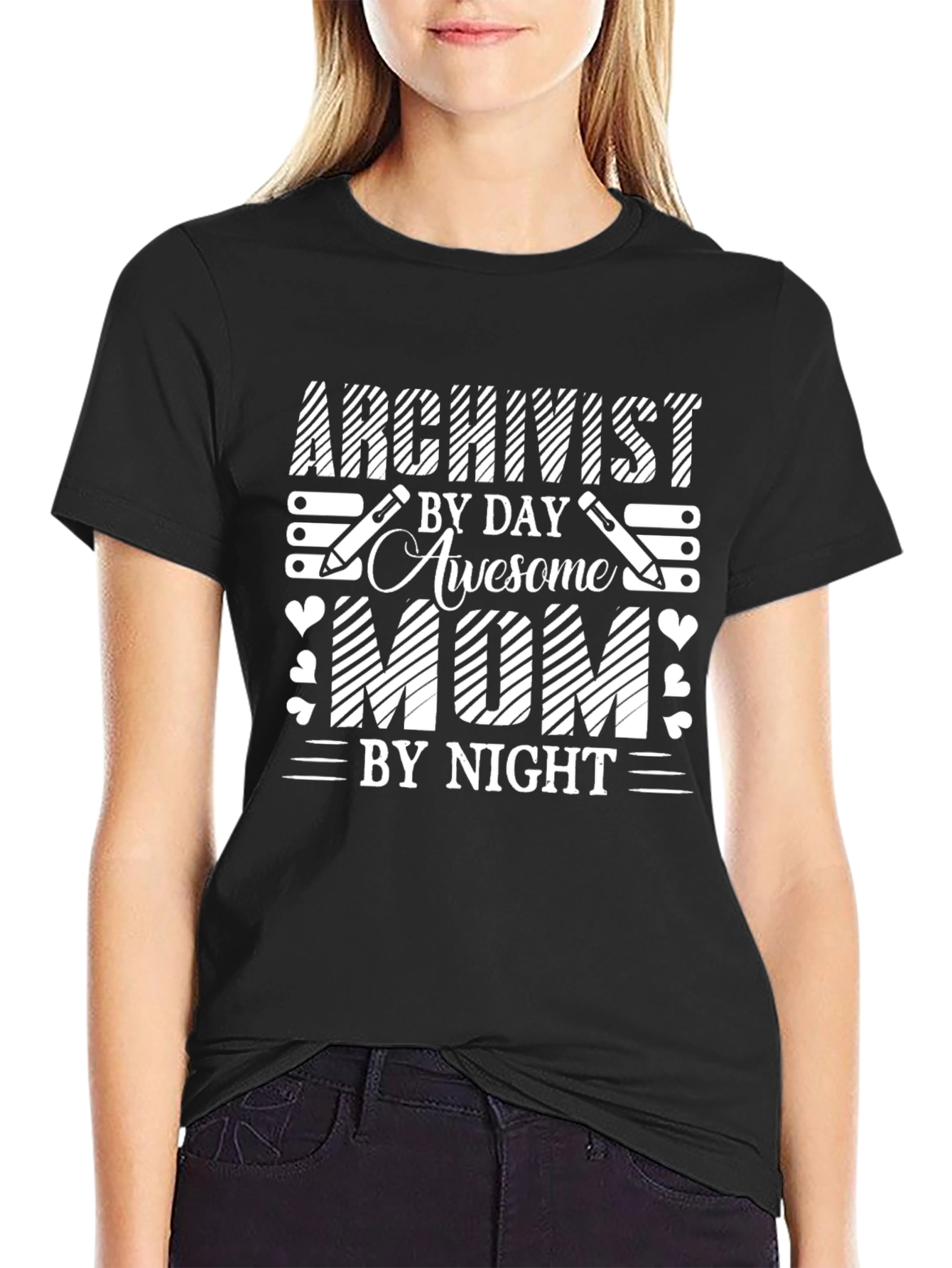 Archivist By Day Awesome Mom By Night Black T-Shirt