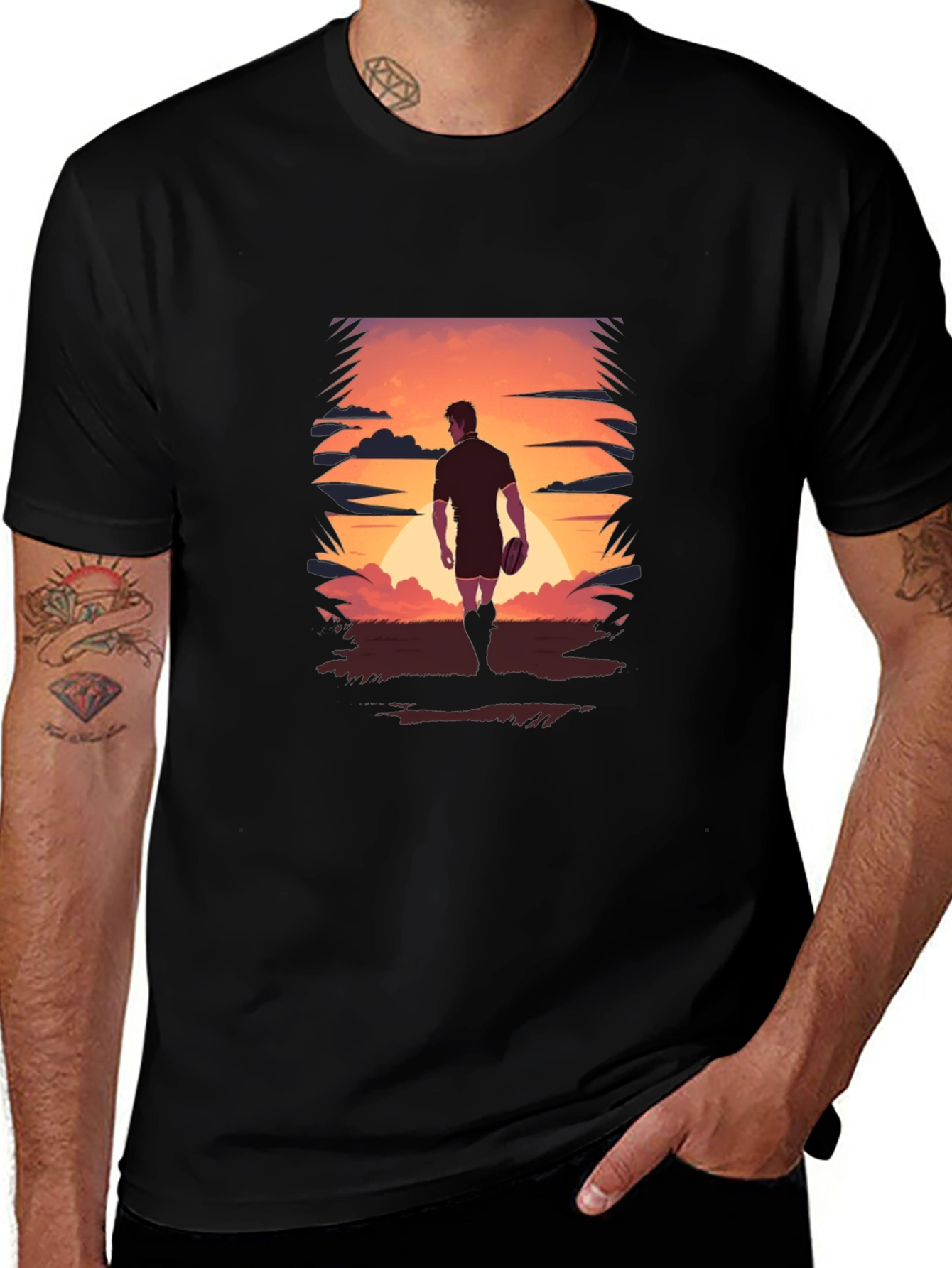 Sunset Rugby Player Graphic Tee