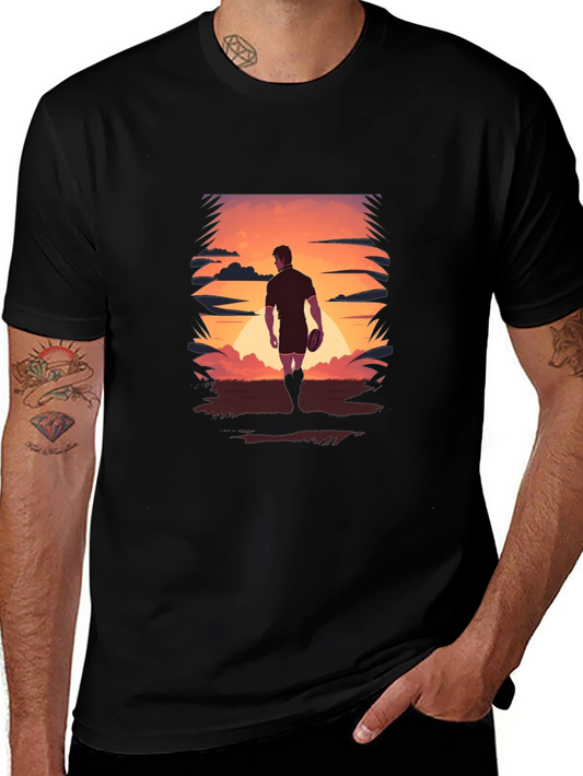 Sunset Rugby Player Graphic Tee
