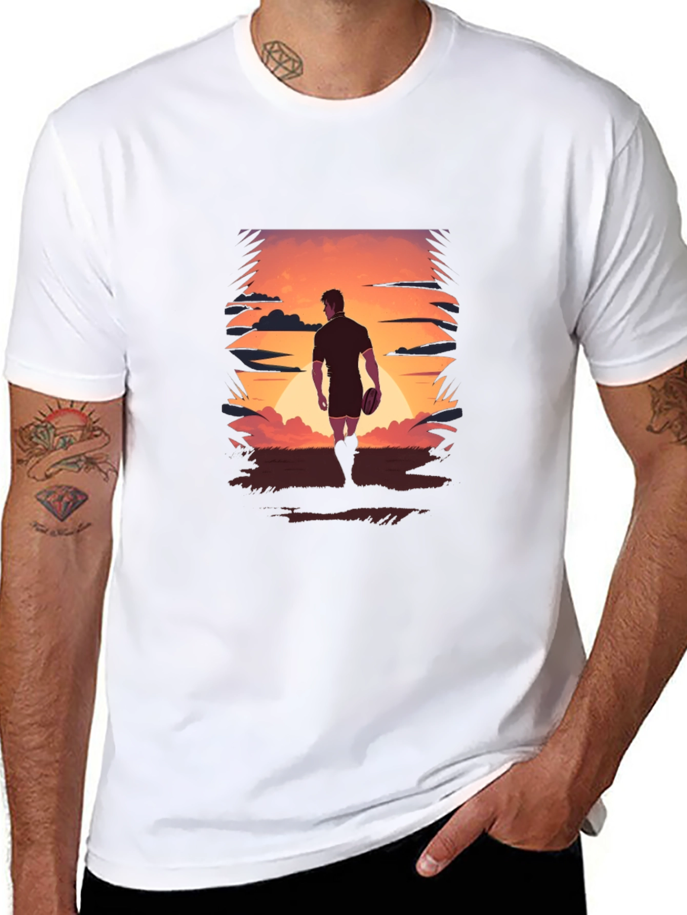 Sunset Rugby Player Graphic Tee