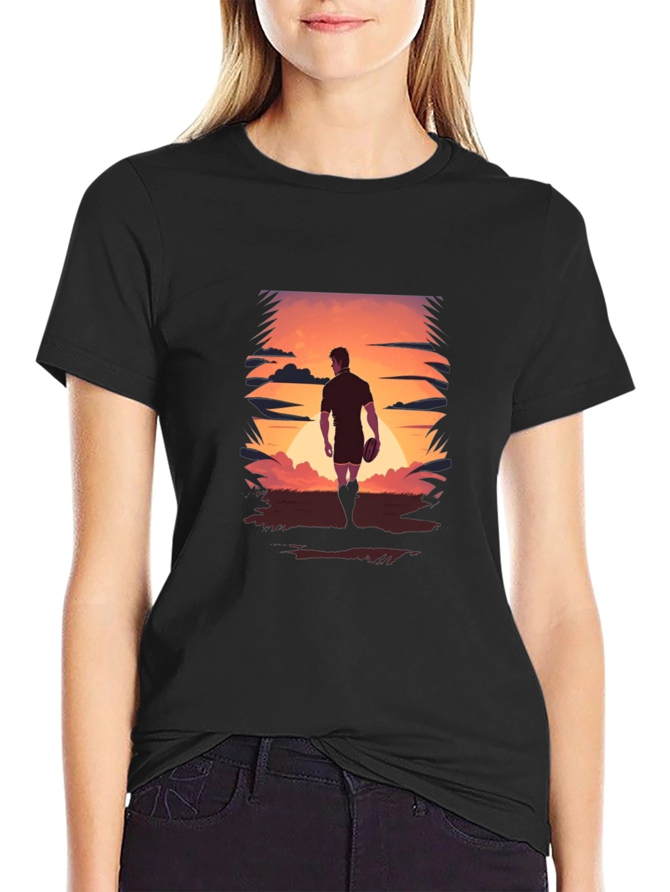 Sunset Rugby Player Graphic Tee