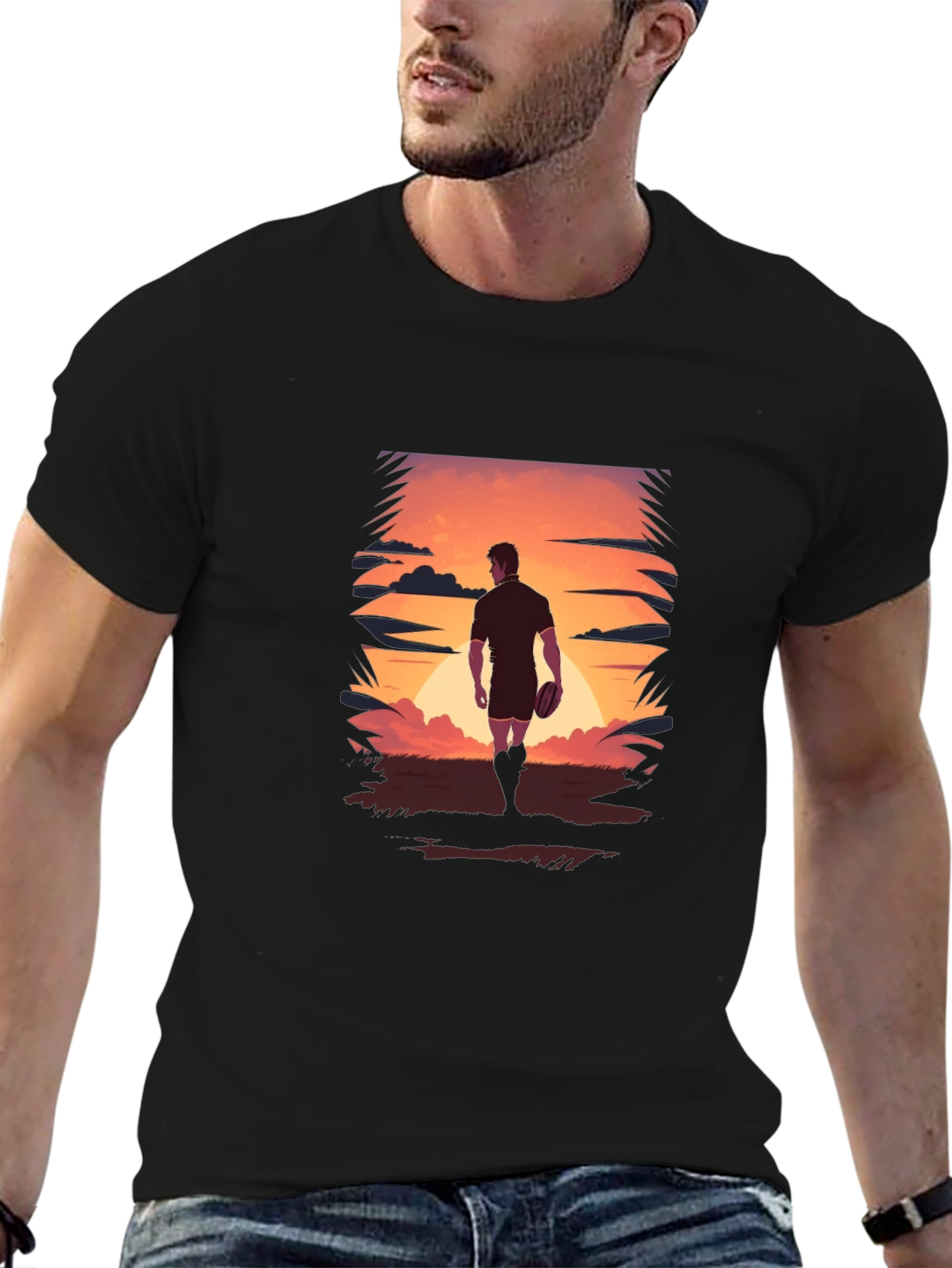 Sunset Rugby Player Graphic Tee