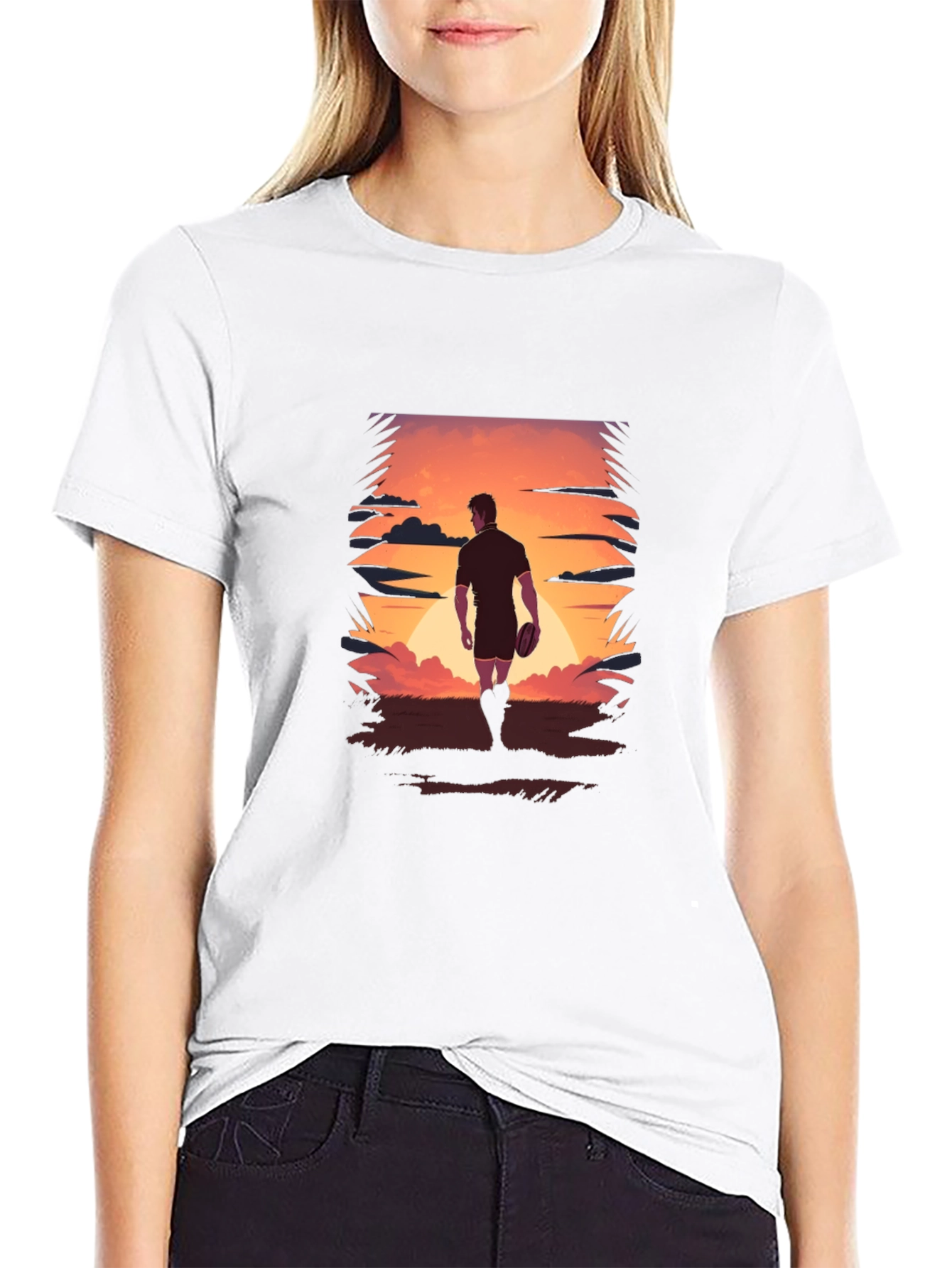 Sunset Rugby Player Graphic Tee