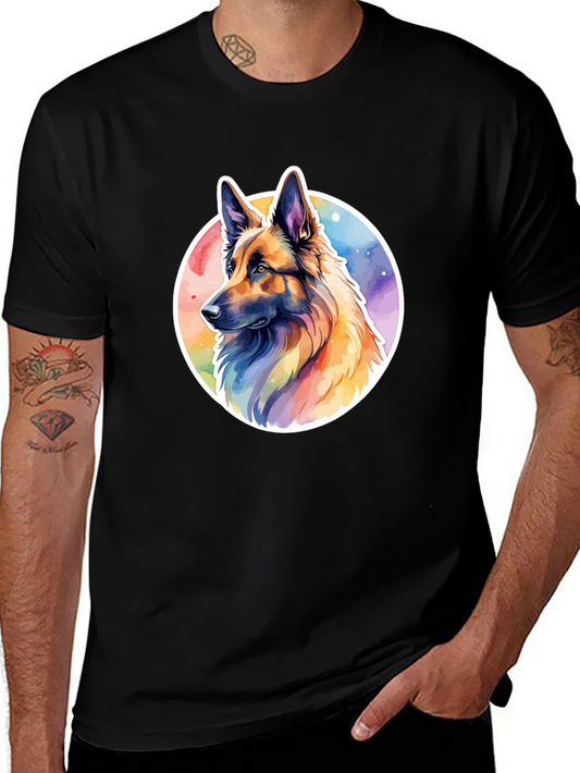 Watercolor German Shepherd Dog Graphic Black T-Shirt