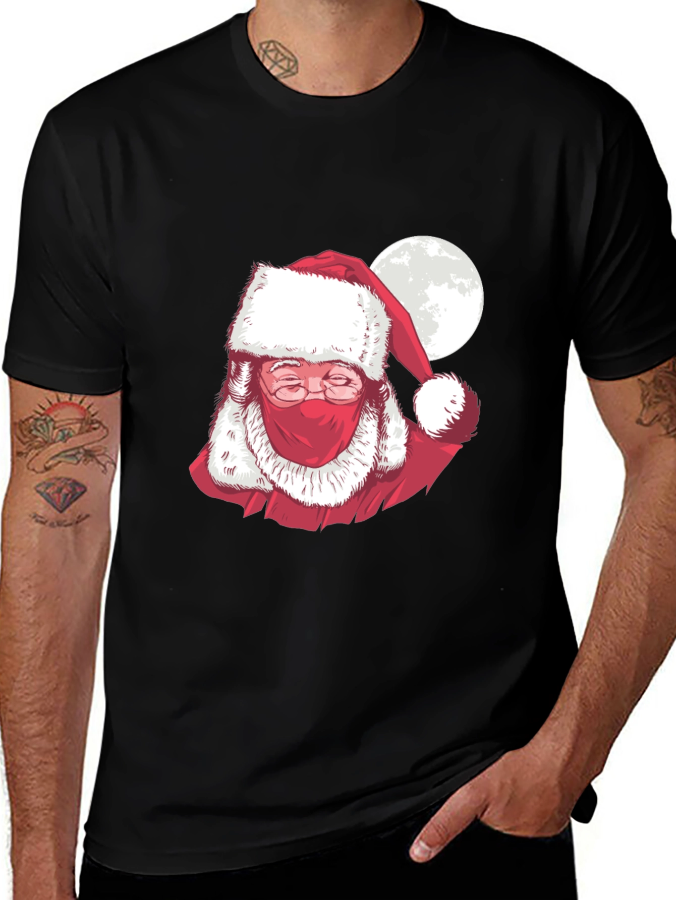 Masked Santa Claus Graphic T-Shirt - Holiday Cheer