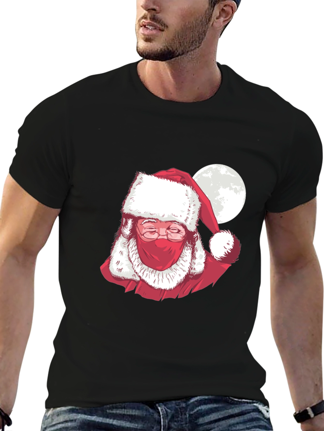 Masked Santa Claus Graphic T-Shirt - Holiday Cheer