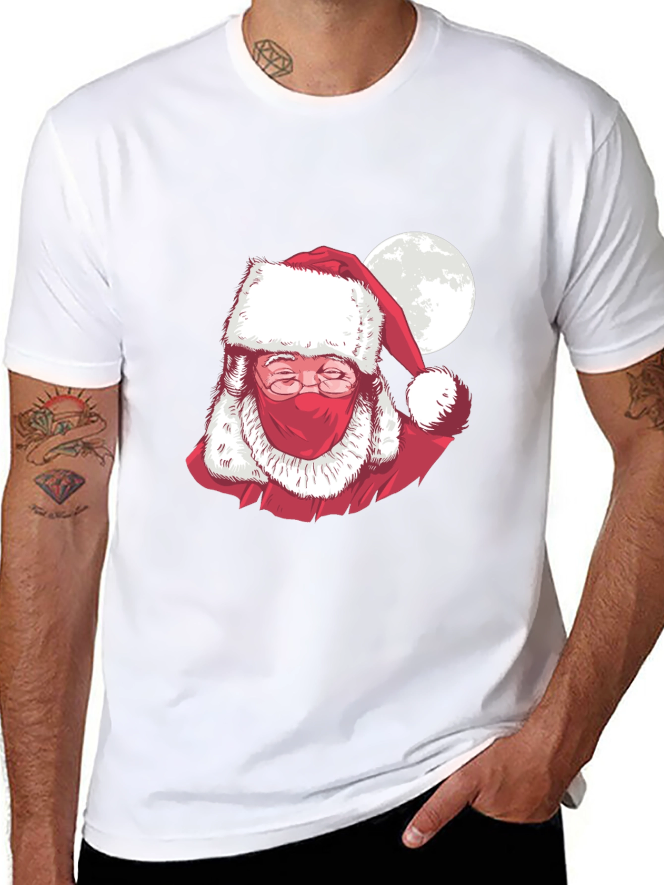 Masked Santa Claus Graphic T-Shirt - Holiday Cheer