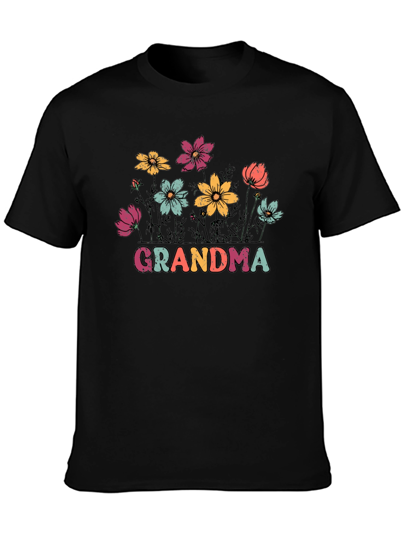 Grandma Floral Graphic Tee - Black Unisex T-Shirt