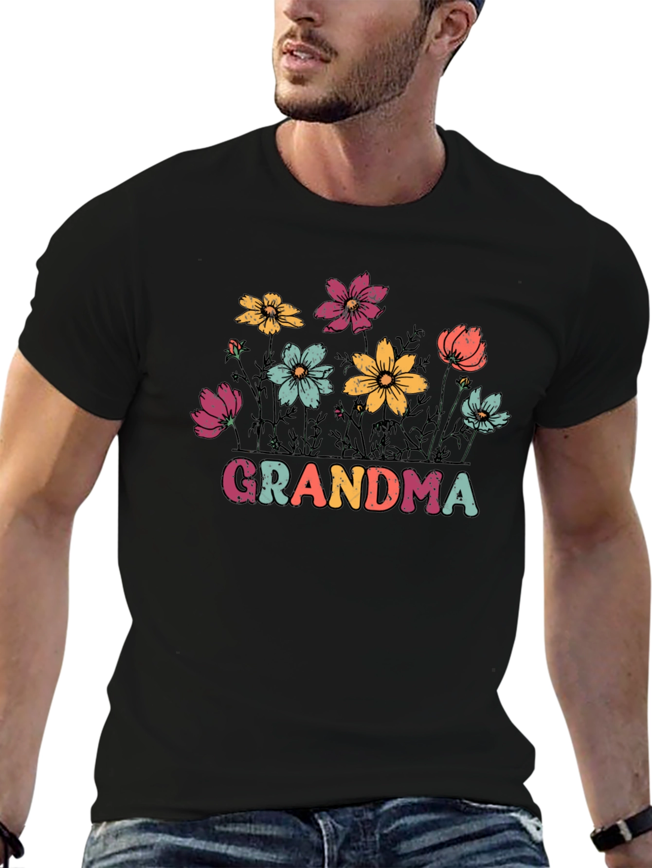 Grandma Floral Graphic Tee - Black Unisex T-Shirt