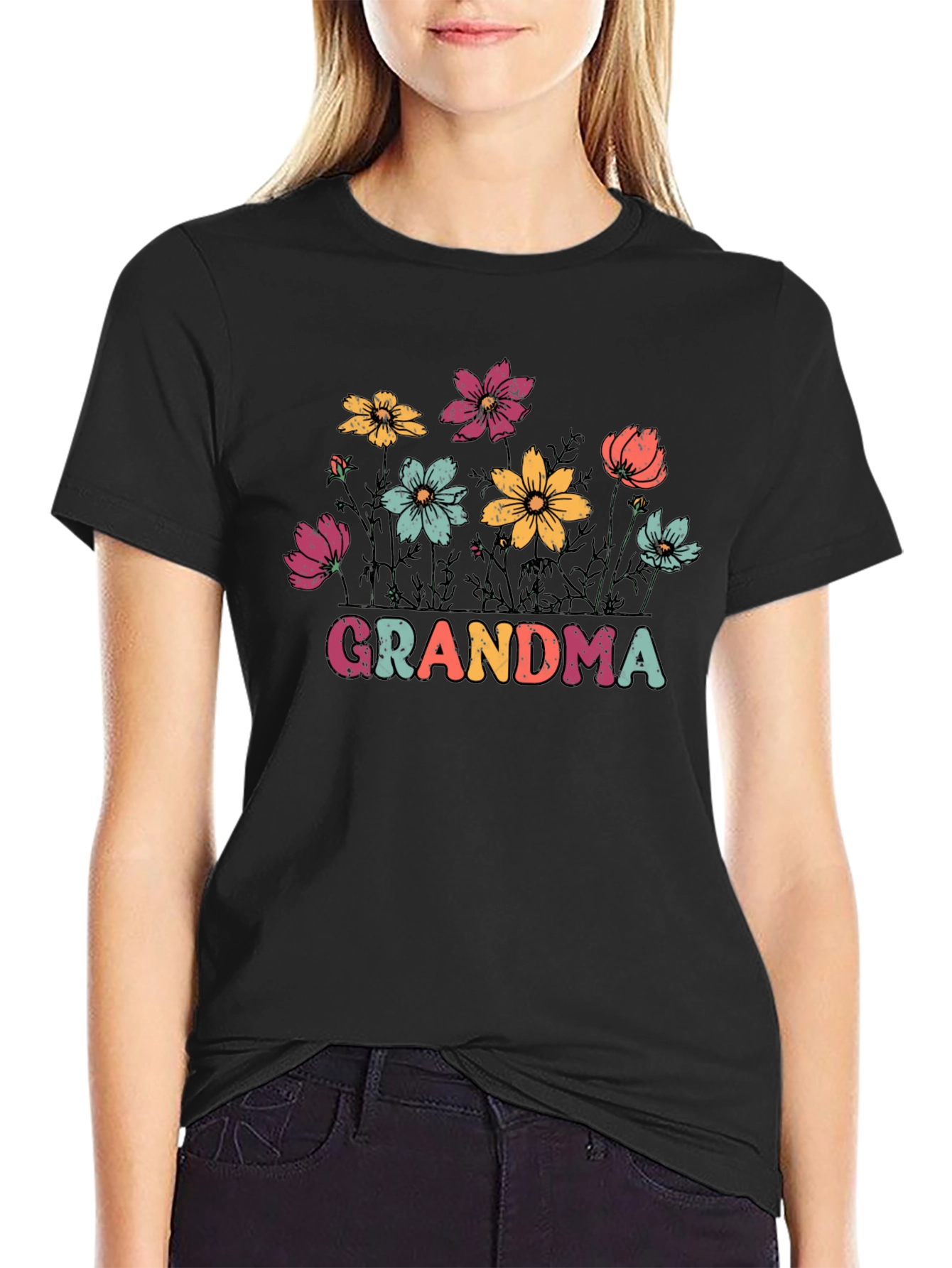Grandma Floral Graphic Tee - Black Unisex T-Shirt