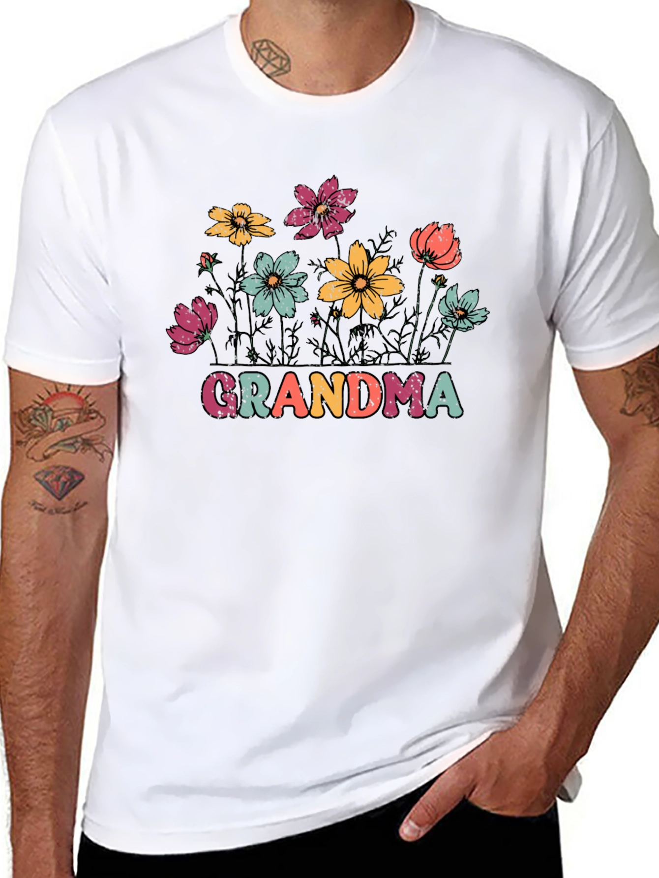 Grandma Floral Graphic Tee - Black Unisex T-Shirt