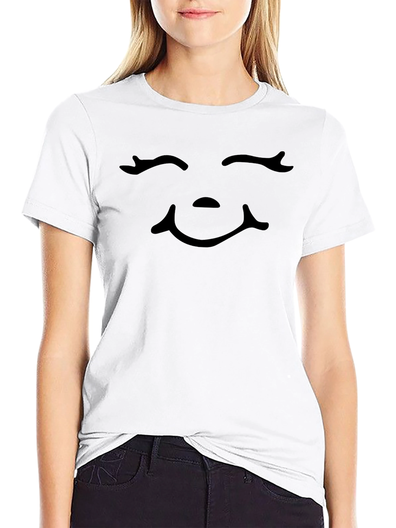 Smiling Face Graphic Tee - Black Cotton Blend
