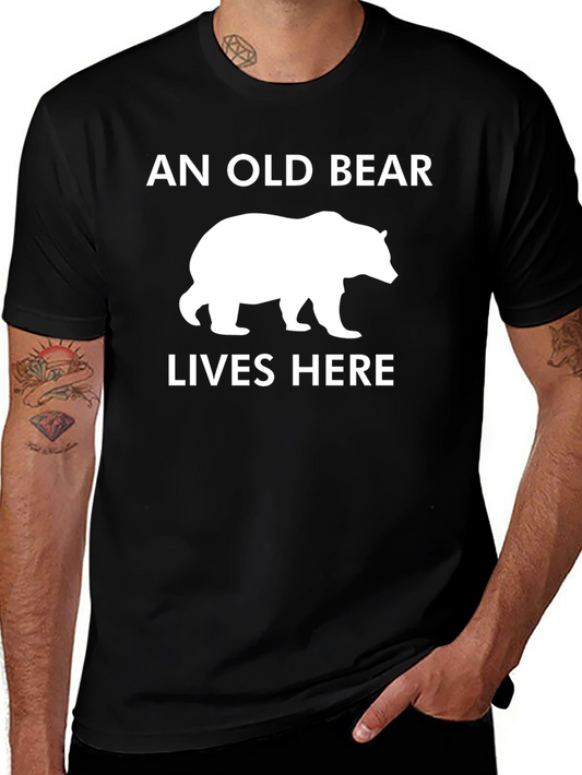 An Old Bear Lives Here T-Shirt - Black Graphic Tee