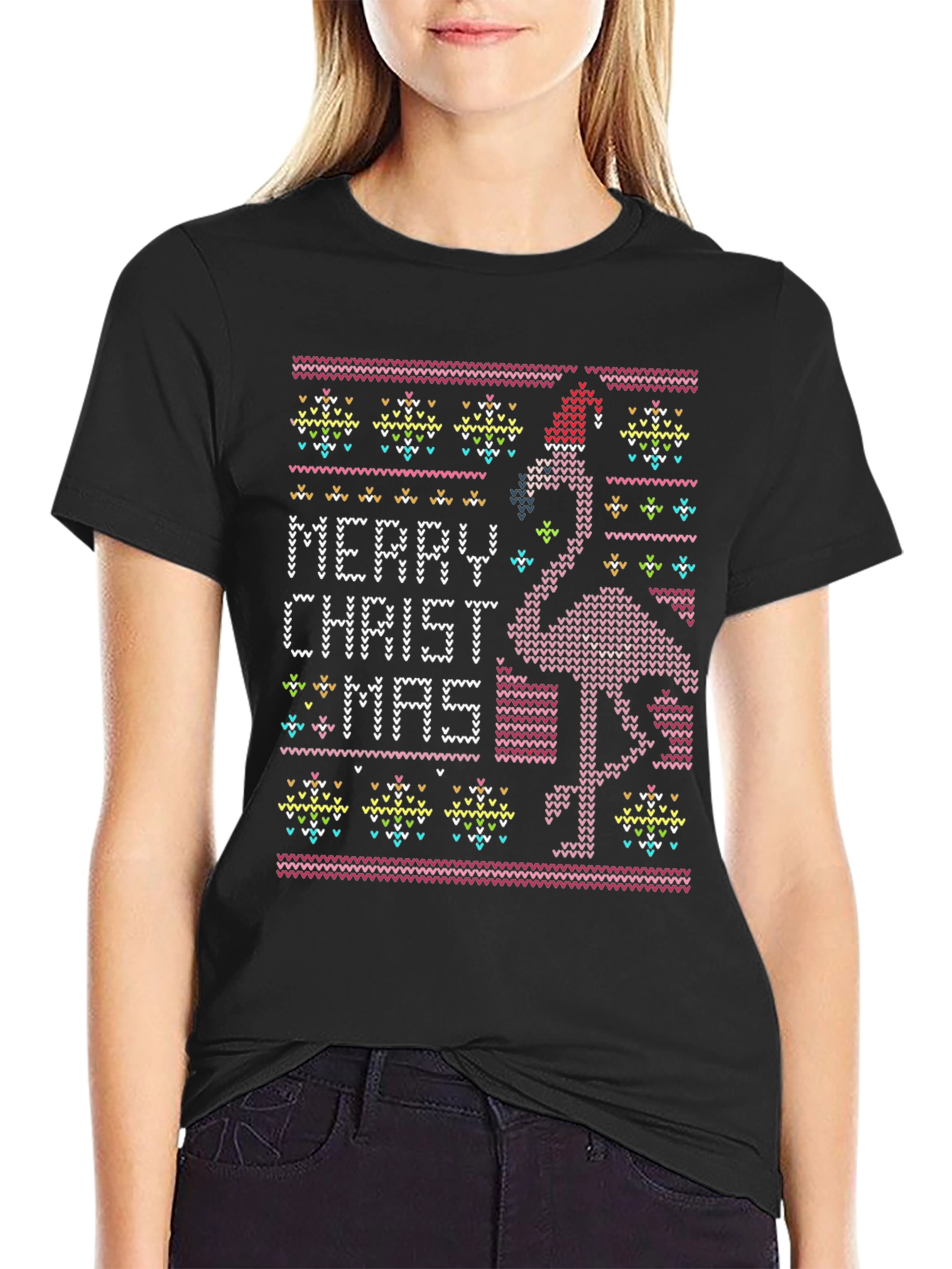 Merry Christ-Mas Flamingo Ugly Christmas Sweater T-Shirt