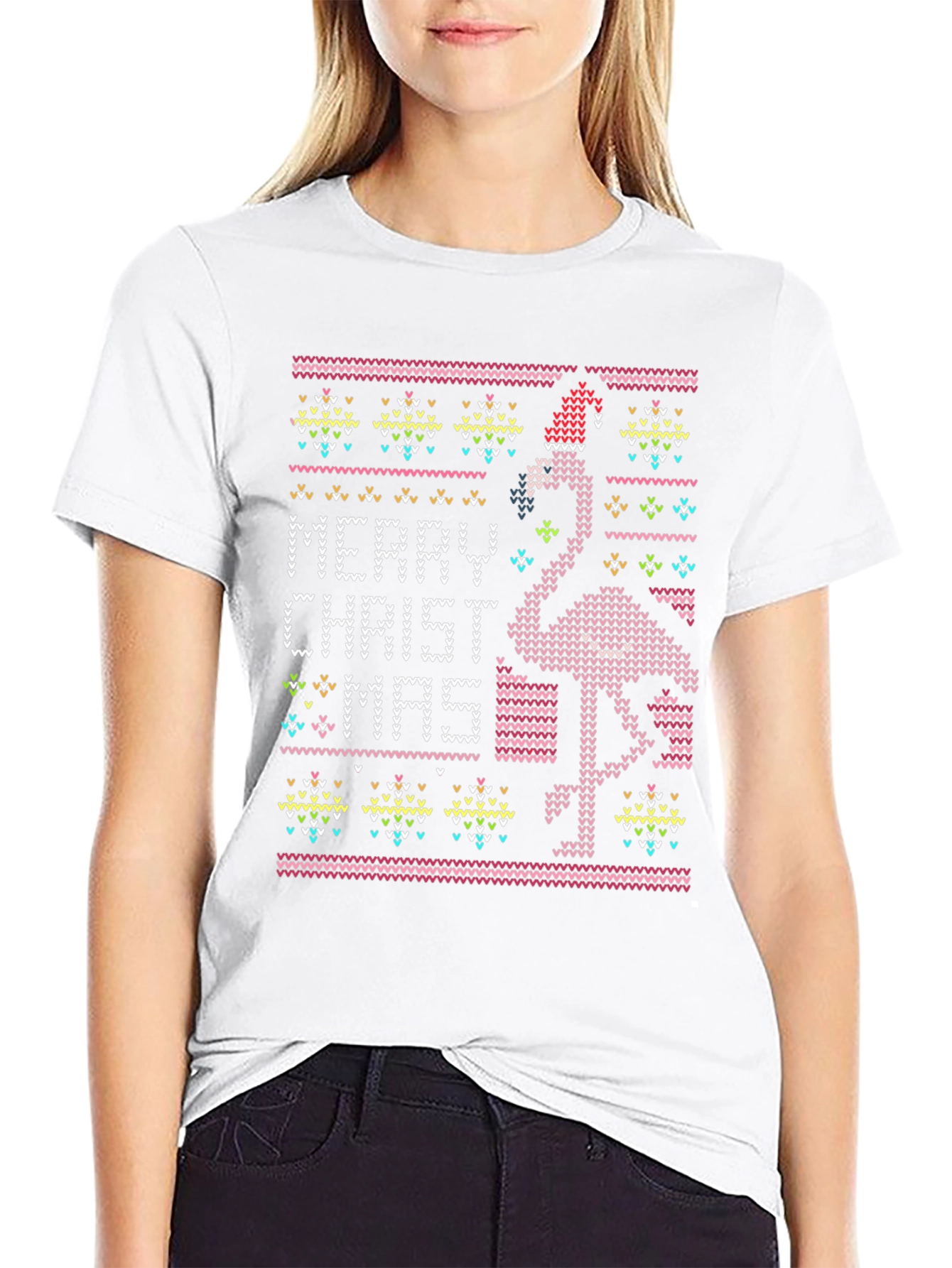 Merry Christ-Mas Flamingo Ugly Christmas Sweater T-Shirt