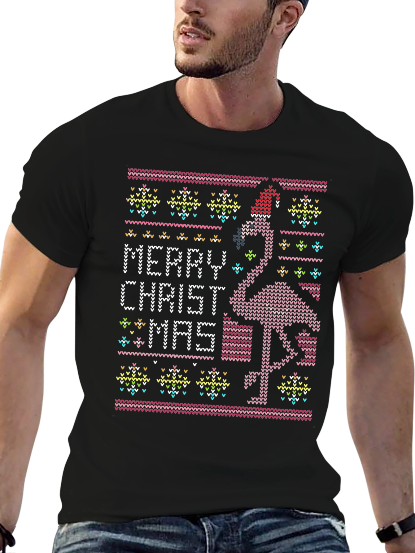 Merry Christ-Mas Flamingo Ugly Christmas Sweater T-Shirt
