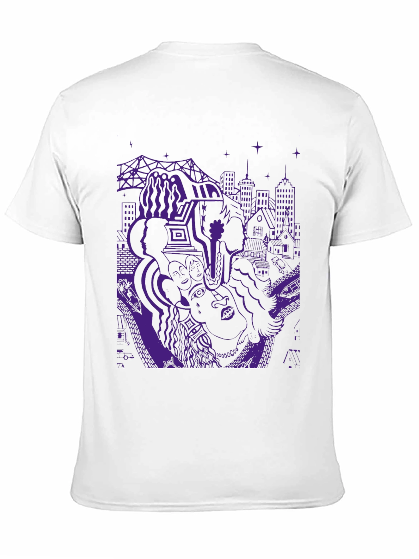 Unique Purple Graphic Print Black T-Shirt