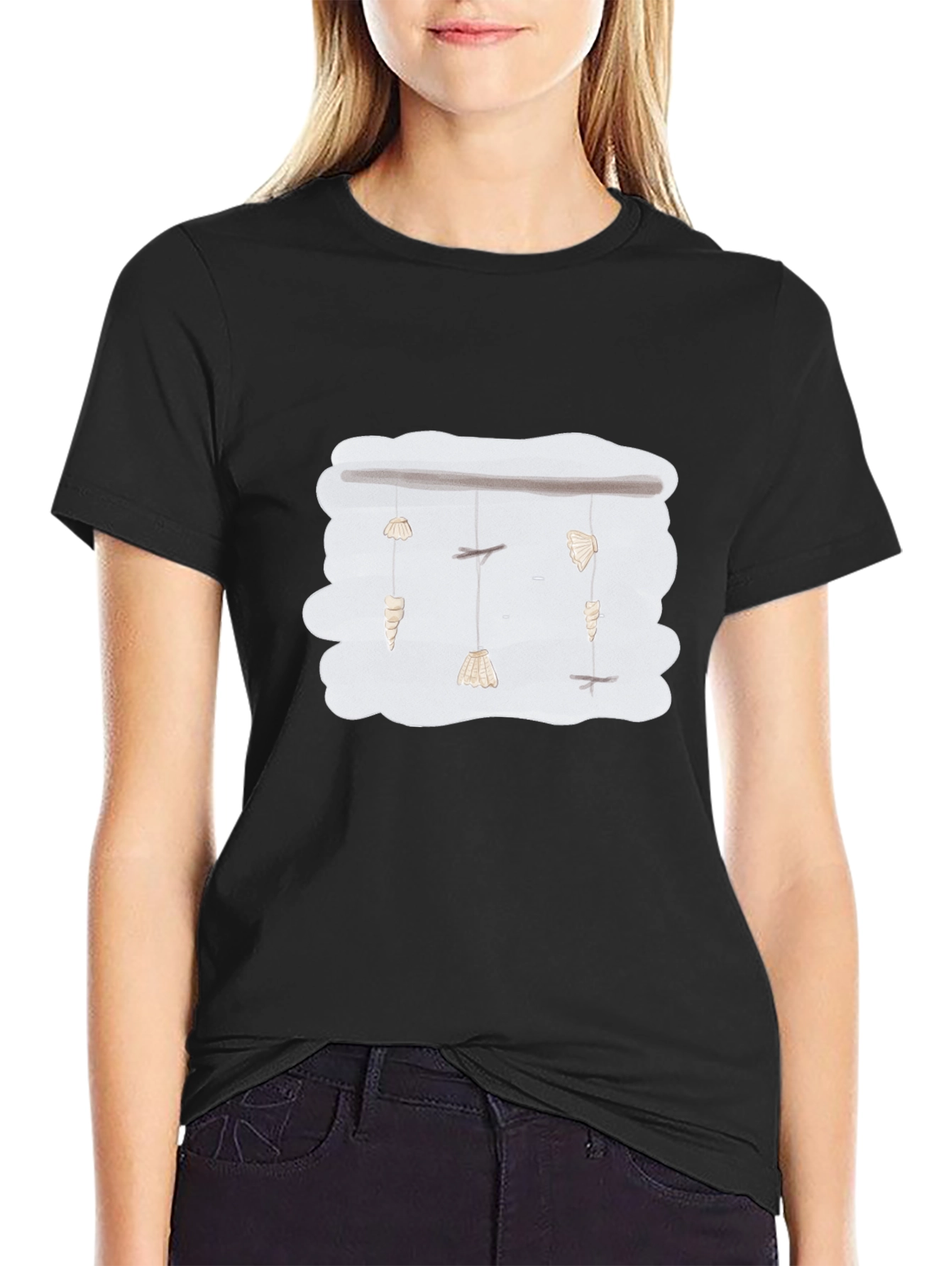 Sea Shell Mobile Graphic Tee - Black Cotton T-Shirt