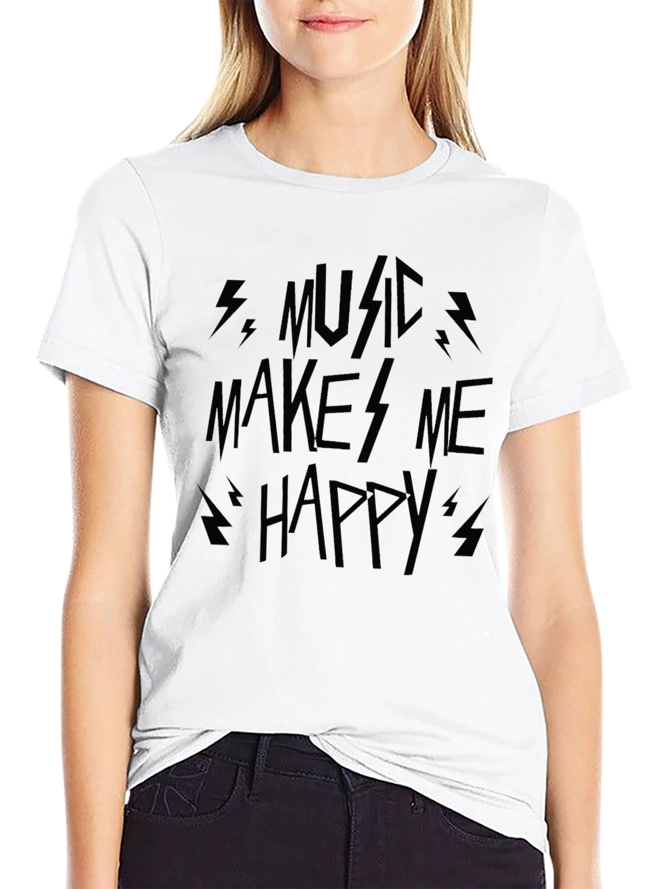 Music Makes Me Happy Graphic Tee - Black