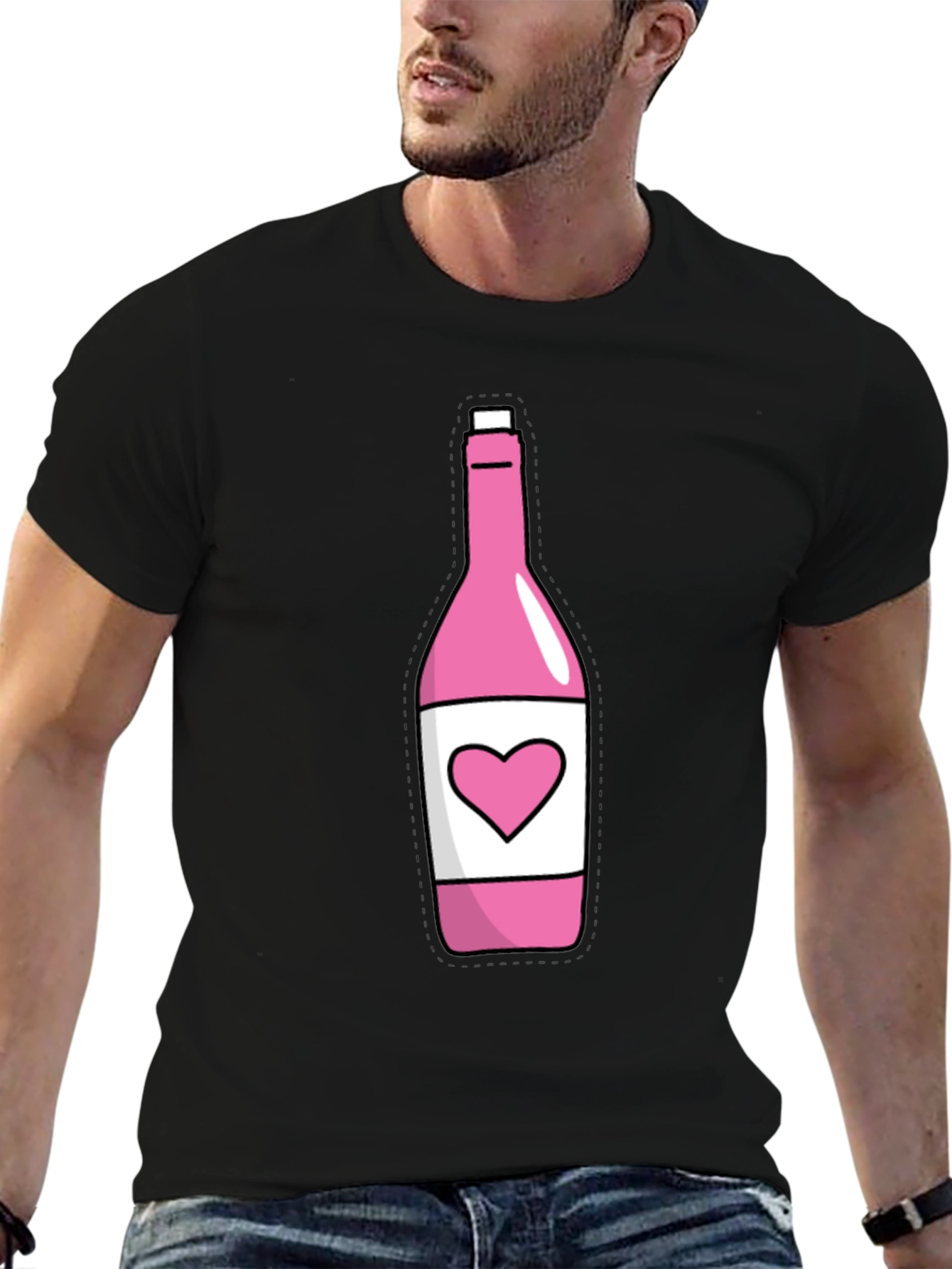 Pink Heart Bottle T-Shirt - Novelty Graphic Tee