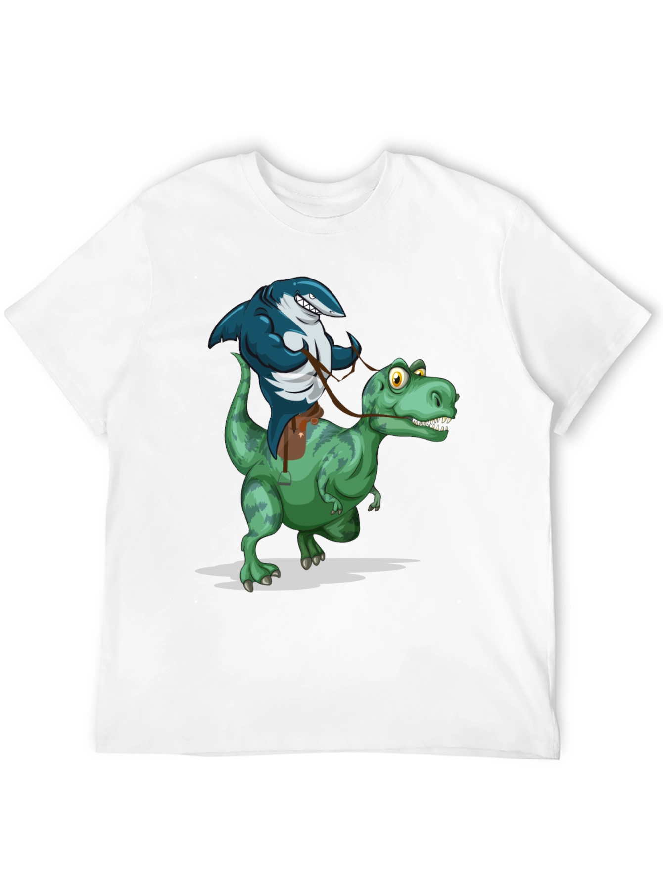 Shark Riding Dinosaur Graphic Tee - Funny Animal T-Shirt