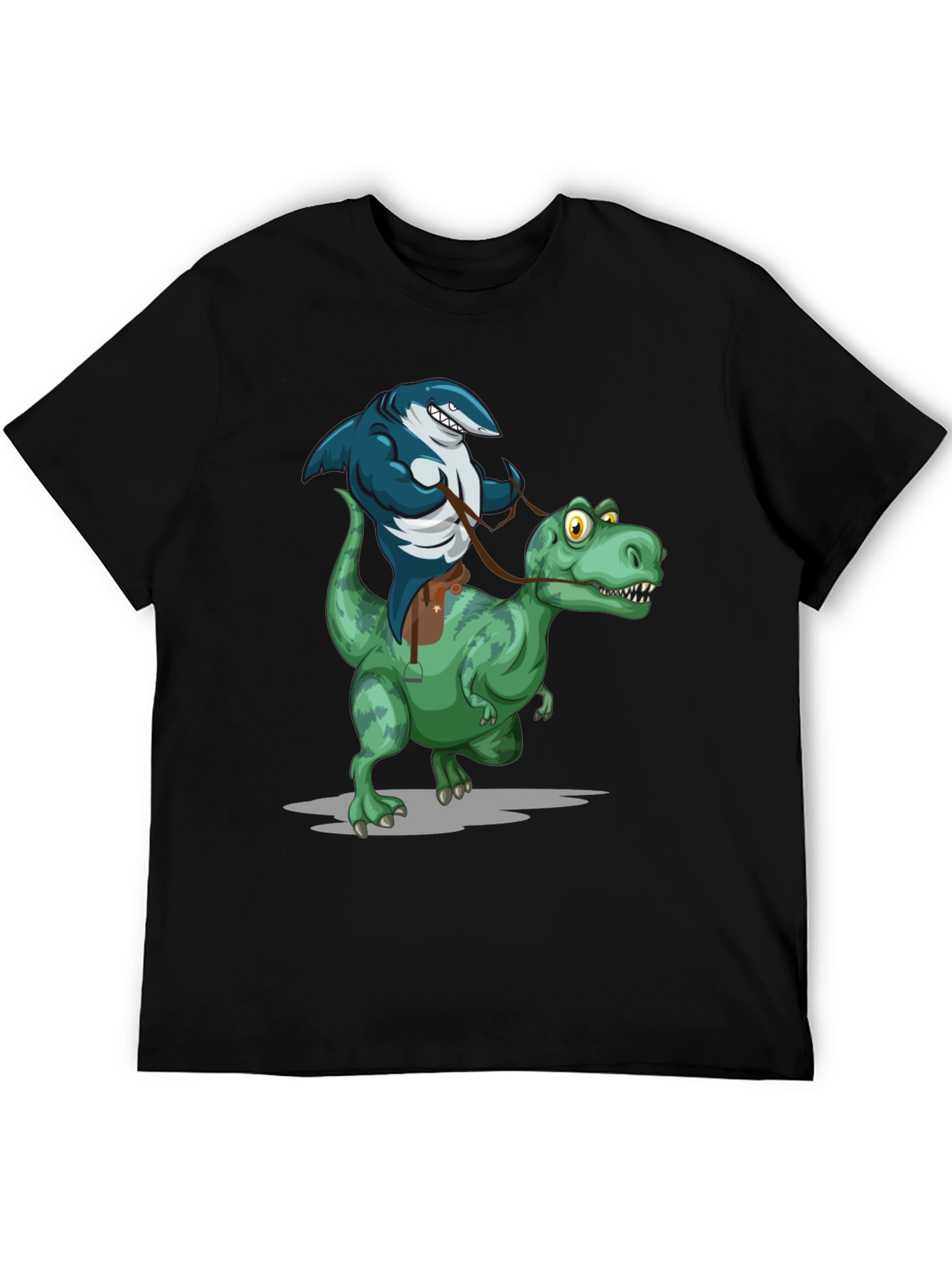 Shark Riding Dinosaur Graphic Tee - Funny Animal T-Shirt