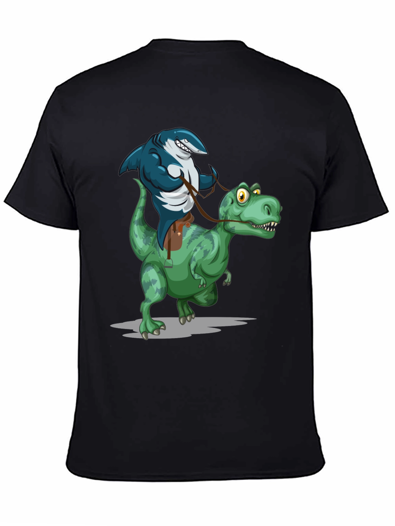 Shark Riding Dinosaur Graphic Tee - Funny Animal T-Shirt