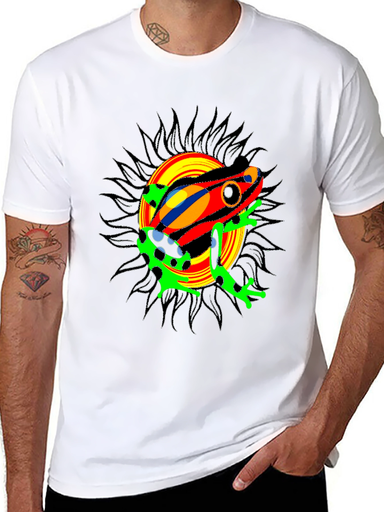 Psychedelic Frog Graphic Tee - Black Cotton Blend T-Shirt