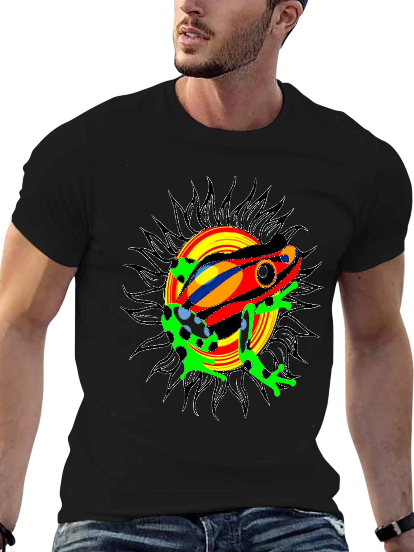 Psychedelic Frog Graphic Tee - Black Cotton Blend T-Shirt