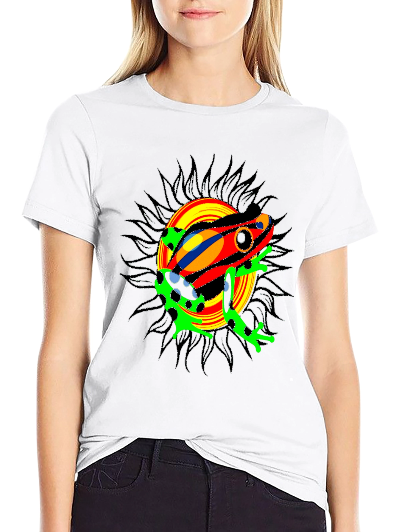 Psychedelic Frog Graphic Tee - Black Cotton Blend T-Shirt