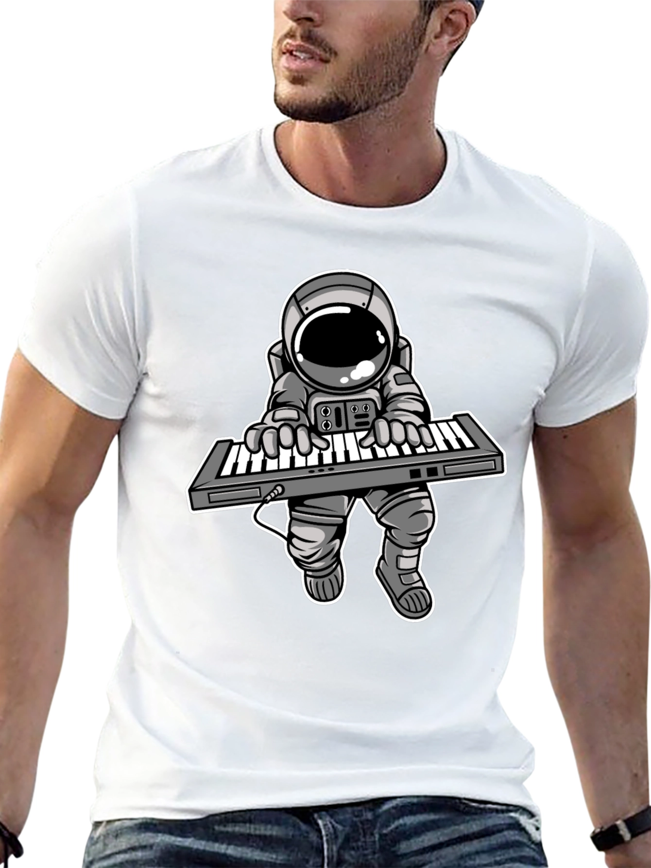 Astronaut Keyboard T-Shirt - Space Musician Tee