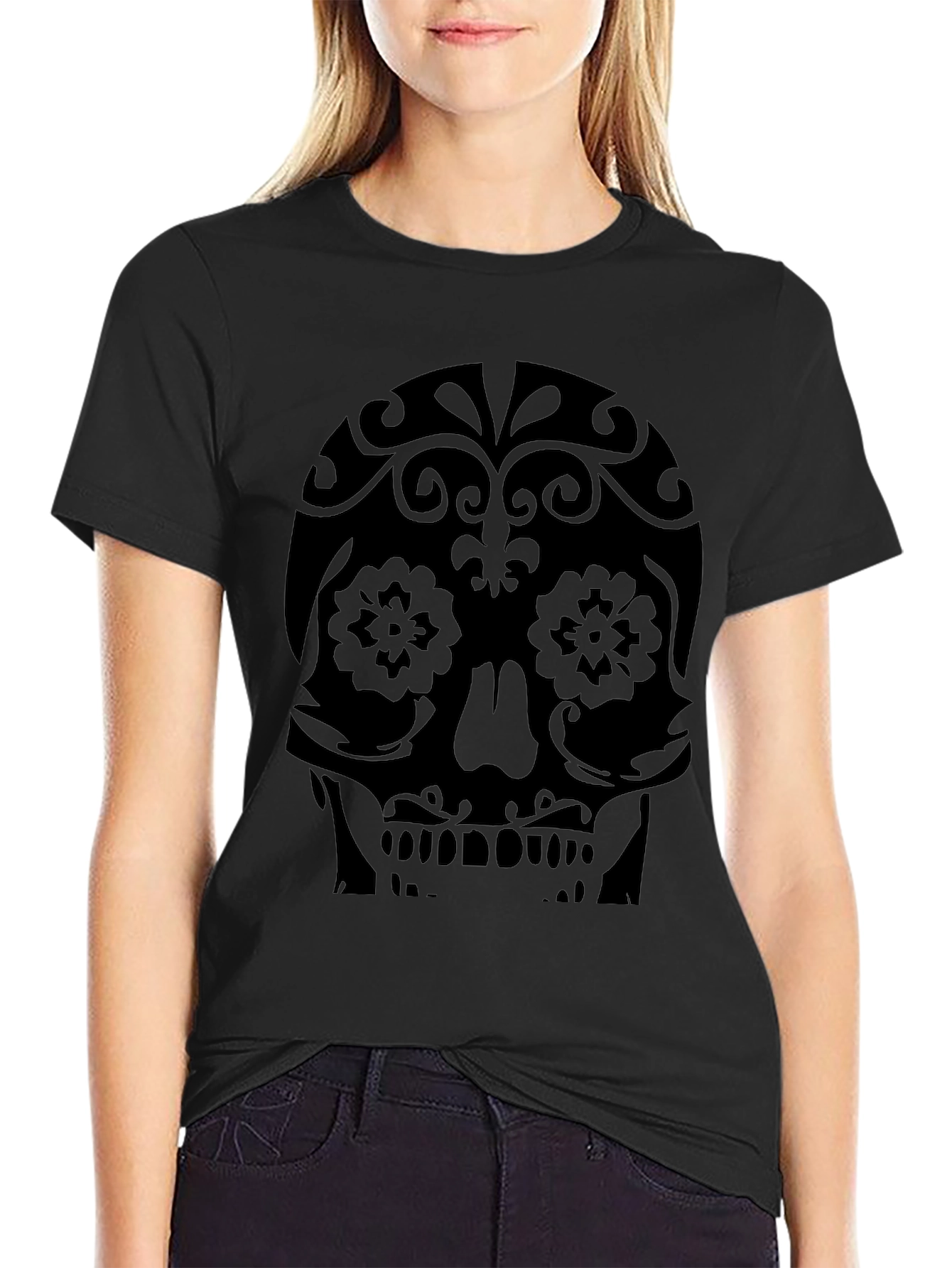 Black Skull Graphic Tee - Dia de los Muertos