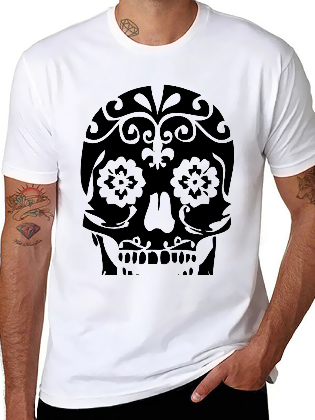Black Skull Graphic Tee - Dia de los Muertos