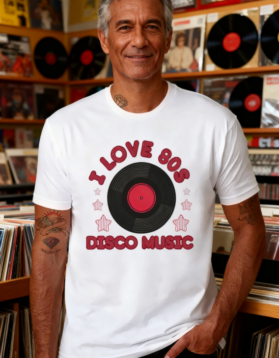 "I Love 80s Disco Music" Retro Graphic Tee