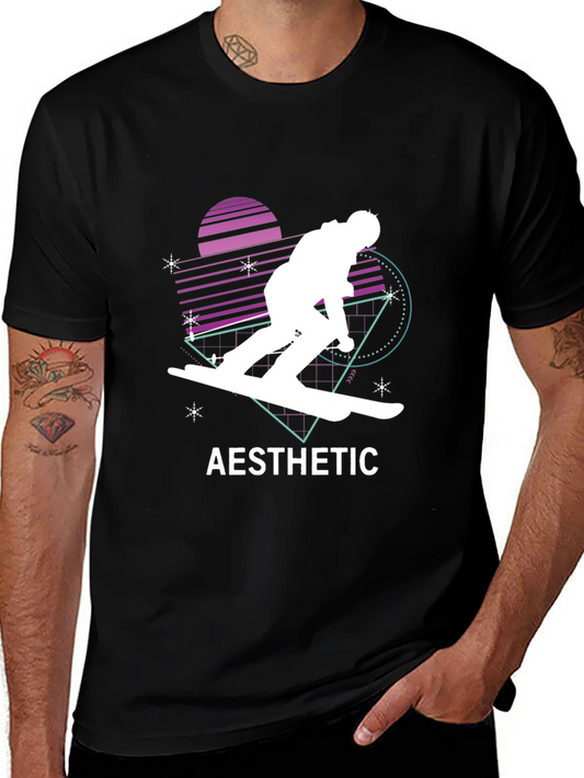 Aesthetic Retro Skiing T-Shirt - Black
