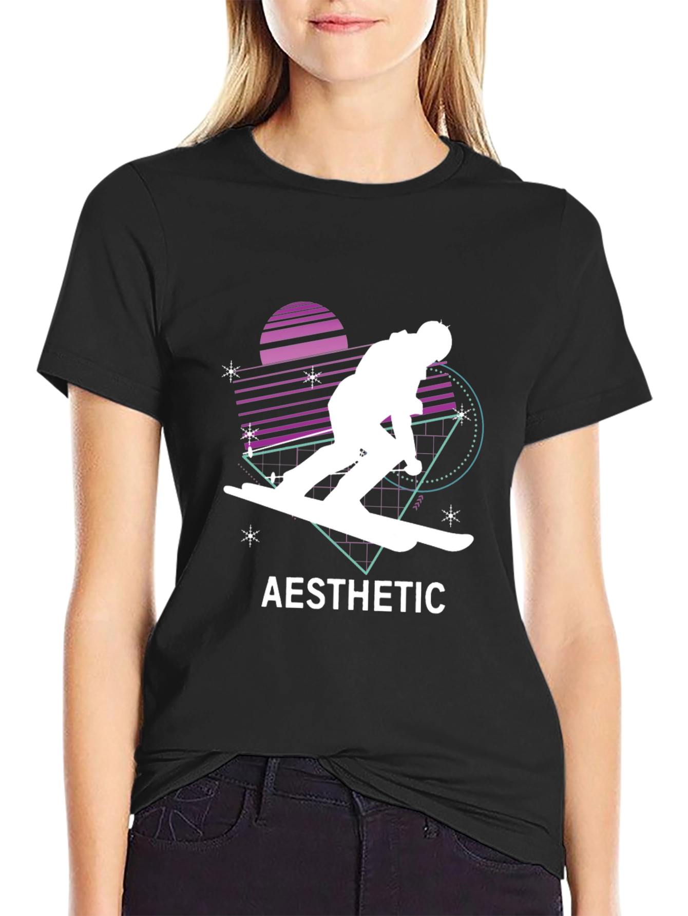 Aesthetic Retro Skiing T-Shirt - Black