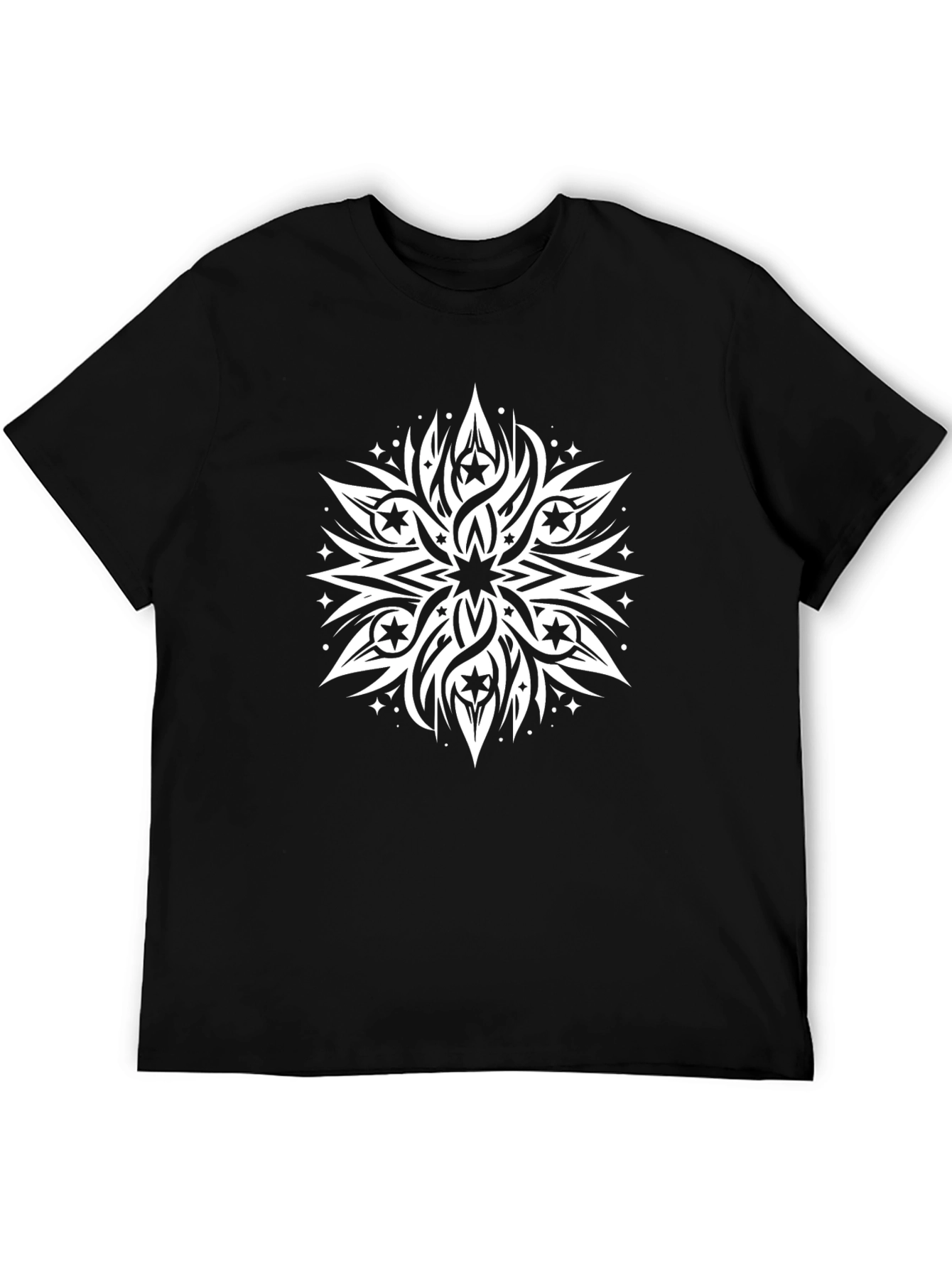 Black T-Shirt with White Starburst Design
