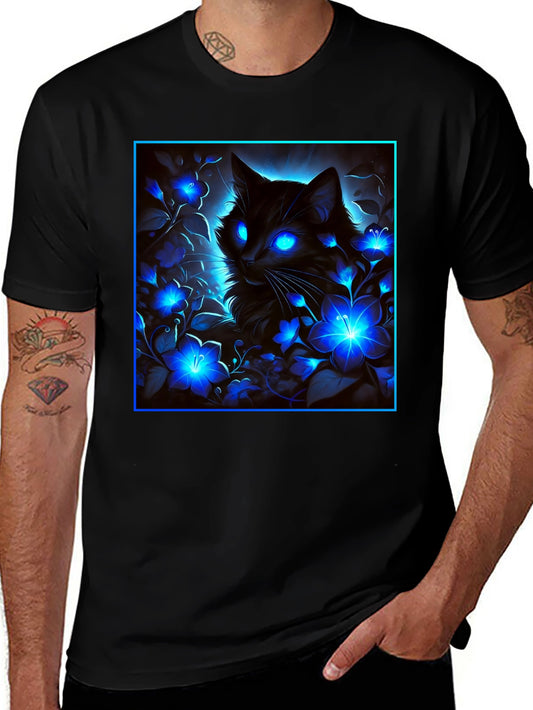 Mystic Cat Glow Graphic Tee - Black