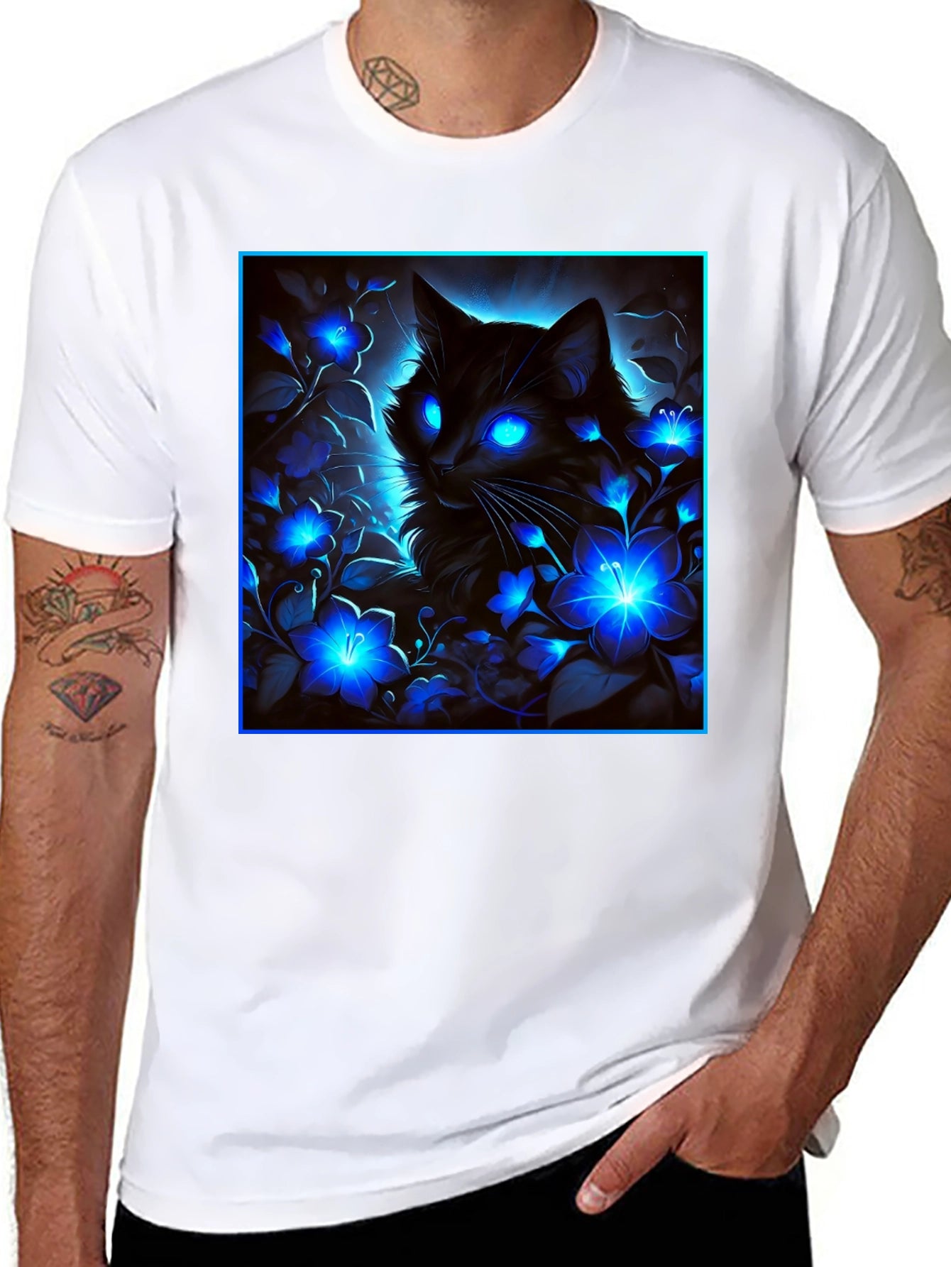 Mystic Cat Glow Graphic Tee - Black